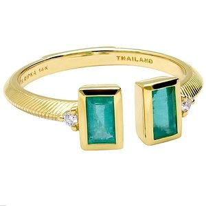 NWT Judith Ripka Classic Solid 14K Yellow Gold Emerald & Diamond Ring